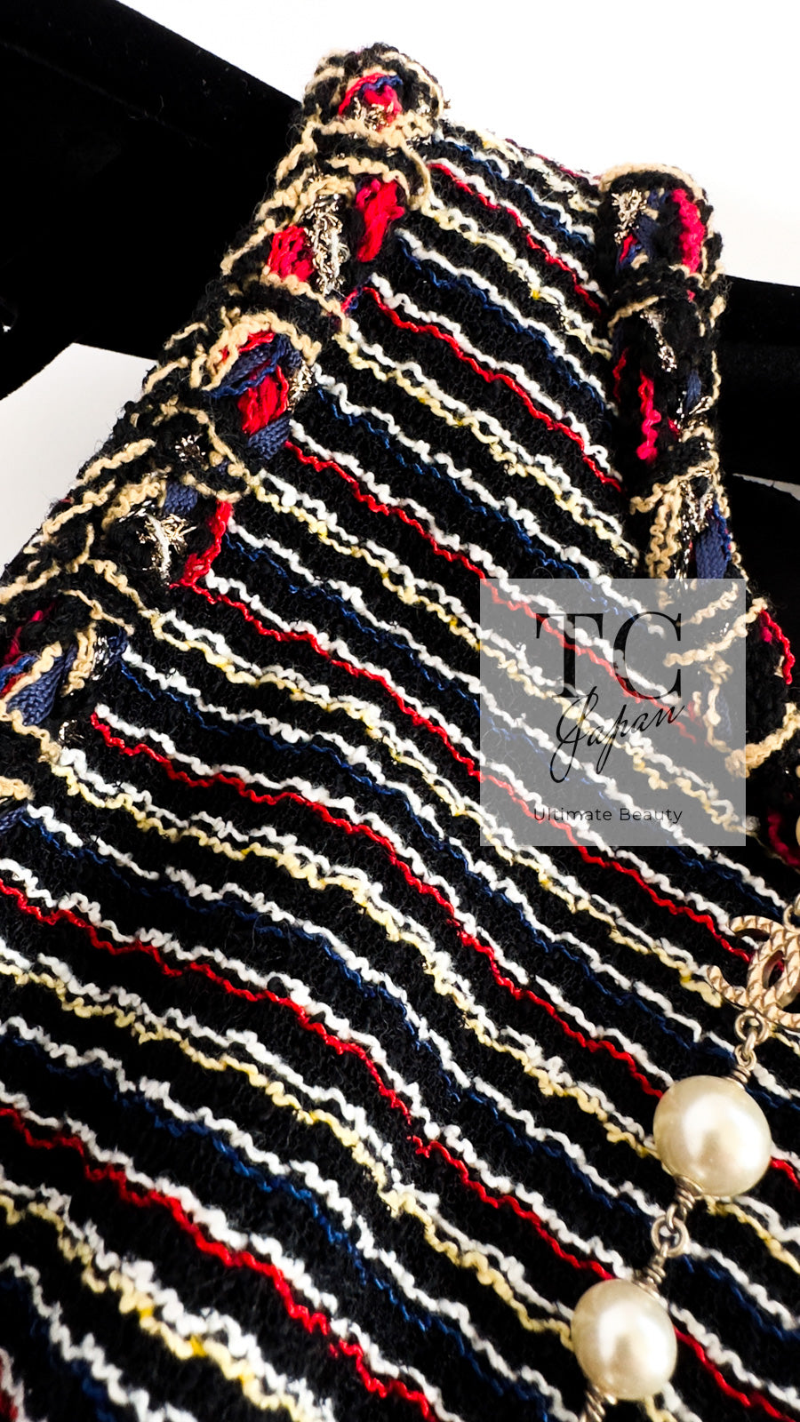 CHANEL 11C Black Border Multi Color Tweed Jacket Dress Setup 42 44 シャネル ブラック マルチカラー ストライプ ボーダー ツイード ジャケット ワンピース セットアップ 即発