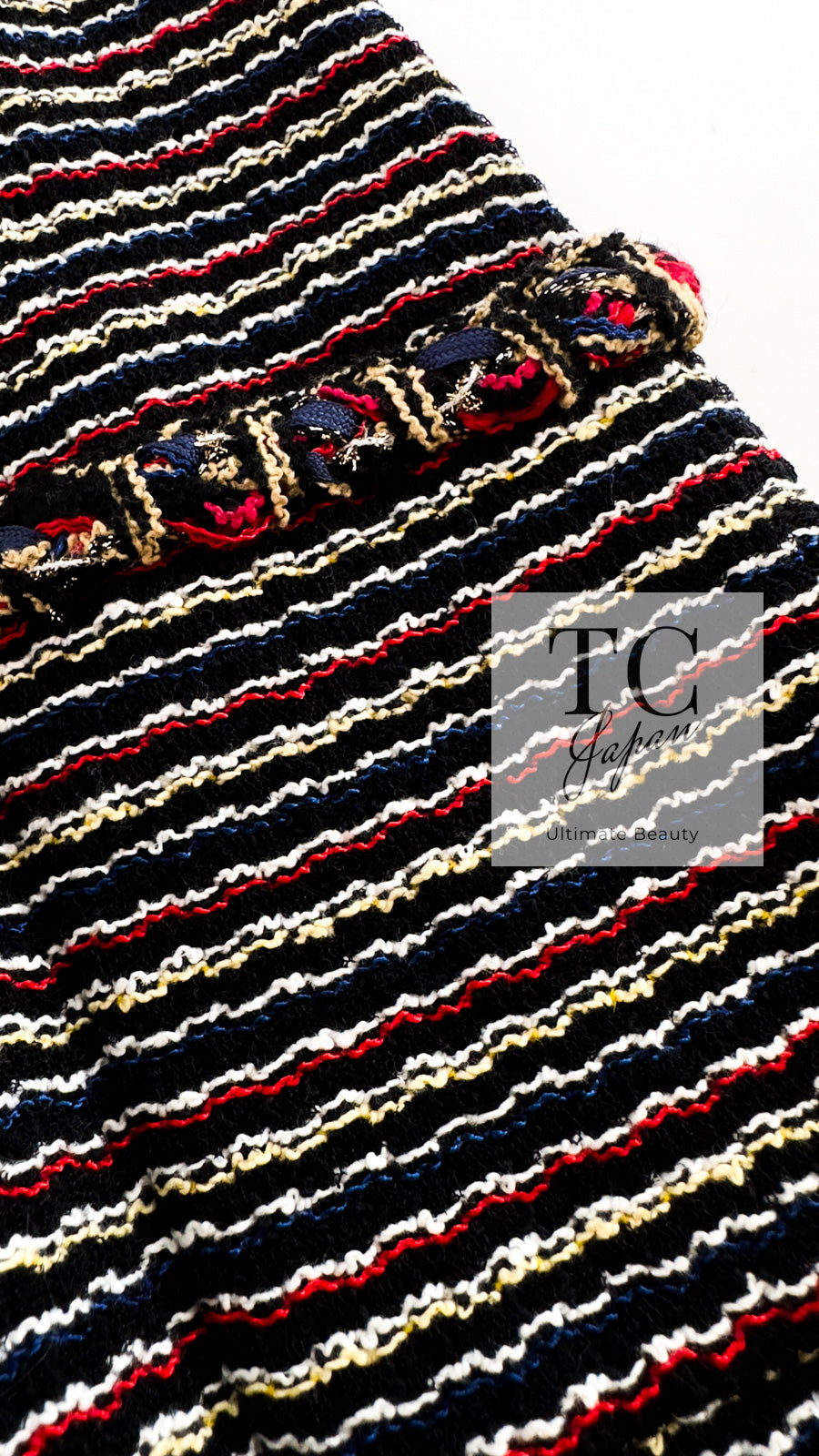 CHANEL 11C Black Border Multi Color Tunic Dress Tops 38 シャネル ブラック マルチカラー ストライプ ボーダー ツイード チュニック ワンピース トップス 即発