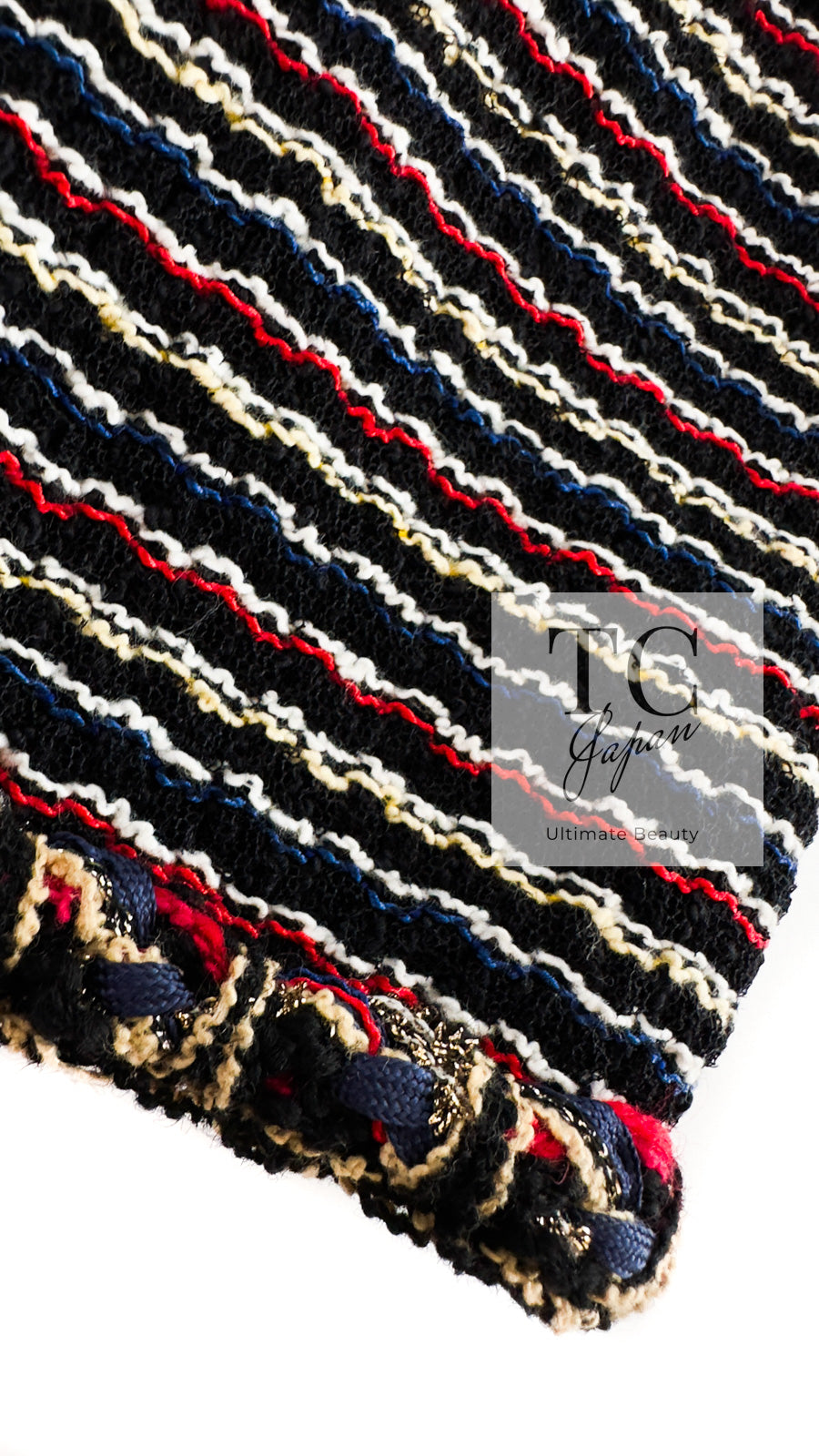 CHANEL 11C Black Border Multi Color Tweed Jacket Dress Setup 42 44 シャネル ブラック マルチカラー ストライプ ボーダー ツイード ジャケット ワンピース セットアップ 即発 - TC JAPAN