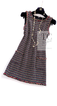 CHANEL 11C Black Border Multi Color Tunic Dress Tops 38 シャネル ブラック マルチカラー ストライプ ボーダー ツイード チュニック ワンピース トップス 即発