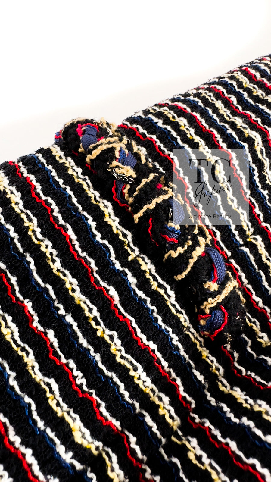 CHANEL 11C Black Border Multi Color Tweed Jacket Dress Setup 42 44 シャネル ブラック マルチカラー ストライプ ボーダー ツイード ジャケット ワンピース セットアップ 即発 - TC JAPAN