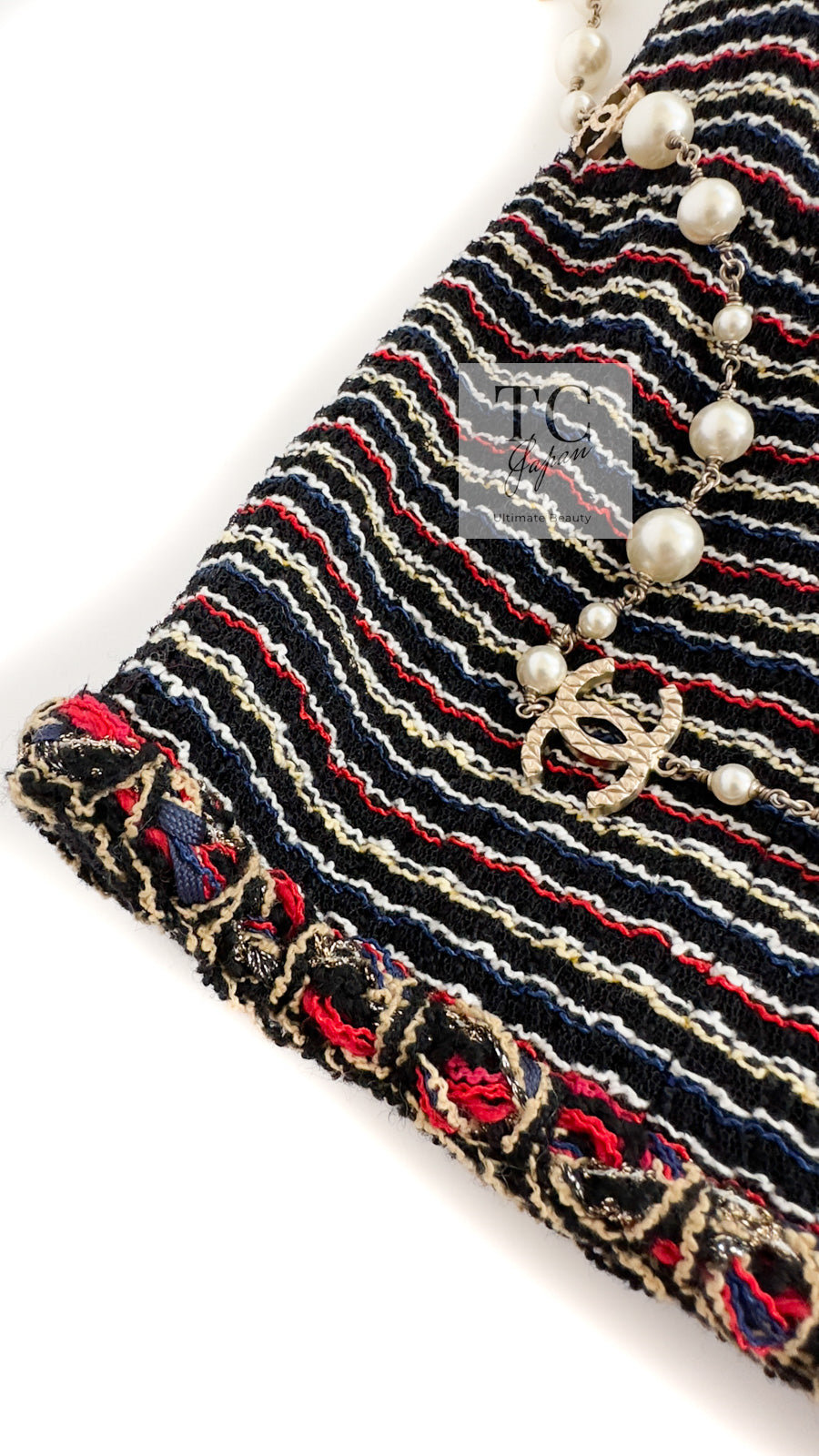 CHANEL 11C Black Border Multi Color Tweed Jacket Dress Setup 42 44 シャネル ブラック マルチカラー ストライプ ボーダー ツイード ジャケット ワンピース セットアップ 即発 - TC JAPAN