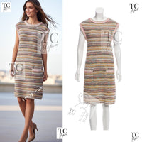 CHANEL 17C Creme Marigold Beige Cotton Stretch Knit Dress 44 シャネル クリーム マリゴールド ベージュ コットン ストレッチ ニット ワンピース 即発