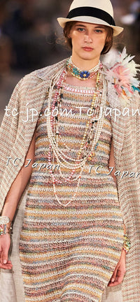 CHANEL 17C Creme Marigold Multi Cotton Cardigan 34 36 シャネル クリーム マリゴールド コットン ストレッチ テープ トリム カーディガン 即発