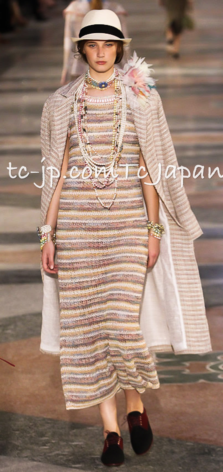 CHANEL 17C Creme Marigold Beige Cotton Stretch Knit Dress 44 シャネル クリーム マリゴールド ベージュ コットン ストレッチ ニット ワンピース 即発