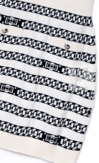 CHANEL 17PS Ivory Black Chain Turn Lock Pattern Cashmere Knit Dress 36 シャネル アイボリー ブラック チェーン & ターンロック 柄 カシミヤ ニット ワンピース 即発