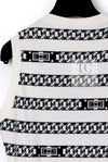 CHANEL 17PS Ivory Black Chain Turn Lock Pattern Cashmere Knit Dress 36 シャネル アイボリー ブラック チェーン & ターンロック 柄 カシミヤ ニット ワンピース 即発