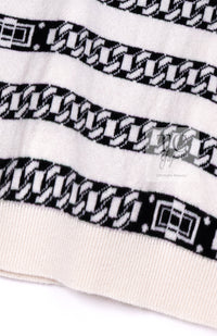 CHANEL 17PS Ivory Black Chain Turn Lock Pattern Cashmere Knit Dress 36 シャネル アイボリー ブラック チェーン & ターンロック 柄 カシミヤ ニット ワンピース 即発