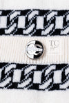 CHANEL 17PS Ivory Black Chain Turn Lock Pattern Cashmere Knit Dress 36 シャネル アイボリー ブラック チェーン & ターンロック 柄 カシミヤ ニット ワンピース 即発