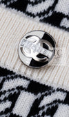 CHANEL 17PS Ivory Black Chain Turn Lock Pattern Cashmere Knit Dress 36 シャネル アイボリー ブラック チェーン & ターンロック 柄 カシミヤ ニット ワンピース 即発