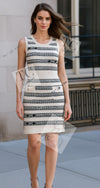 CHANEL 17PS Ivory Black Chain Turn Lock Pattern Cashmere Knit Dress 36 シャネル アイボリー ブラック チェーン & ターンロック 柄 カシミヤ ニット ワンピース 即発