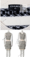 CHANEL 17PS Ivory Black Chain Turn Lock Pattern Cashmere Knit Dress 36 シャネル アイボリー ブラック チェーン & ターンロック 柄 カシミヤ ニット ワンピース 即発