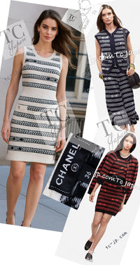 CHANEL 17PS Ivory Black Chain Turn Lock Pattern Cashmere Knit Dress 36 シャネル アイボリー ブラック チェーン & ターンロック 柄 カシミヤ ニット ワンピース 即発