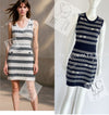 CHANEL 17PS Navy Ivory Chain Turn Lock Pattern Cashmere Knit Dress 36 38 シャネル ネイビー アイボリー チェーン & ターンロック 柄 カシミヤ ニット ワンピース 即発