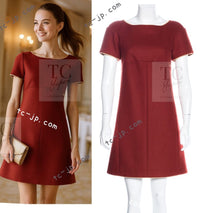 CHANEL 15PF Burgundy Red Ruby Gold Trim Melton Wool 100 Dress 40 シャネル バーガンディ レッド ルビー ゴールド トリム メルトン ウール ワンピース 即発