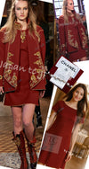 CHANEL 15PF Burgundy Red Ruby Gold Trim Melton Wool 100 Dress 40 シャネル バーガンディ レッド ルビー ゴールド トリム メルトン ウール ワンピース 即発