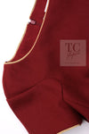 CHANEL 15PF Burgundy Red Ruby Gold Trim Melton Wool 100 Dress 40 シャネル バーガンディ レッド ルビー ゴールド トリム メルトン ウール ワンピース 即発