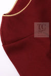 CHANEL 15PF Burgundy Red Ruby Gold Trim Melton Wool 100 Dress 40 シャネル バーガンディ レッド ルビー ゴールド トリム メルトン ウール ワンピース 即発