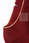CHANEL 15PF Burgundy Red Ruby Gold Trim Melton Wool 100 Dress 40 シャネル バーガンディ レッド ルビー ゴールド トリム メルトン ウール ワンピース 即発