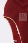 CHANEL 15PF Burgundy Red Ruby Gold Trim Melton Wool 100 Dress 40 シャネル バーガンディ レッド ルビー ゴールド トリム メルトン ウール ワンピース 即発