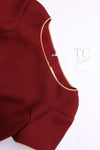 CHANEL 15PF Burgundy Red Ruby Gold Trim Melton Wool 100 Dress 40 シャネル バーガンディ レッド ルビー ゴールド トリム メルトン ウール ワンピース 即発