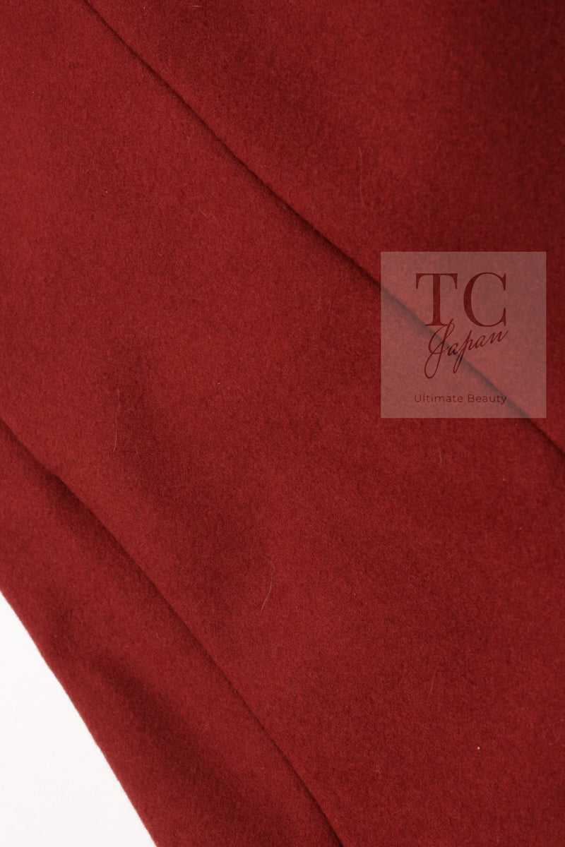CHANEL 15PF Burgundy Red Ruby Gold Trim Melton Wool 100 Dress 40 シャネル バーガンディ レッド ルビー ゴールド トリム メルトン ウール ワンピース 即発