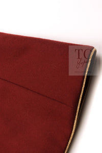 CHANEL 15PF Burgundy Red Ruby Gold Trim Melton Wool 100 Dress 40 シャネル バーガンディ レッド ルビー ゴールド トリム メルトン ウール ワンピース 即発