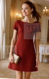 CHANEL 15PF Burgundy Red Ruby Gold Trim Melton Wool 100 Dress 40 シャネル バーガンディ レッド ルビー ゴールド トリム メルトン ウール ワンピース 即発