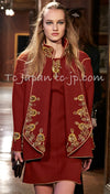CHANEL 15PF Burgundy Red Ruby Gold Trim Melton Wool 100 Dress 40 シャネル バーガンディ レッド ルビー ゴールド トリム メルトン ウール ワンピース 即発