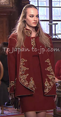 CHANEL 15PF Burgundy Red Ruby Gold Trim Melton Wool 100 Dress 40 シャネル バーガンディ レッド ルビー ゴールド トリム メルトン ウール ワンピース 即発