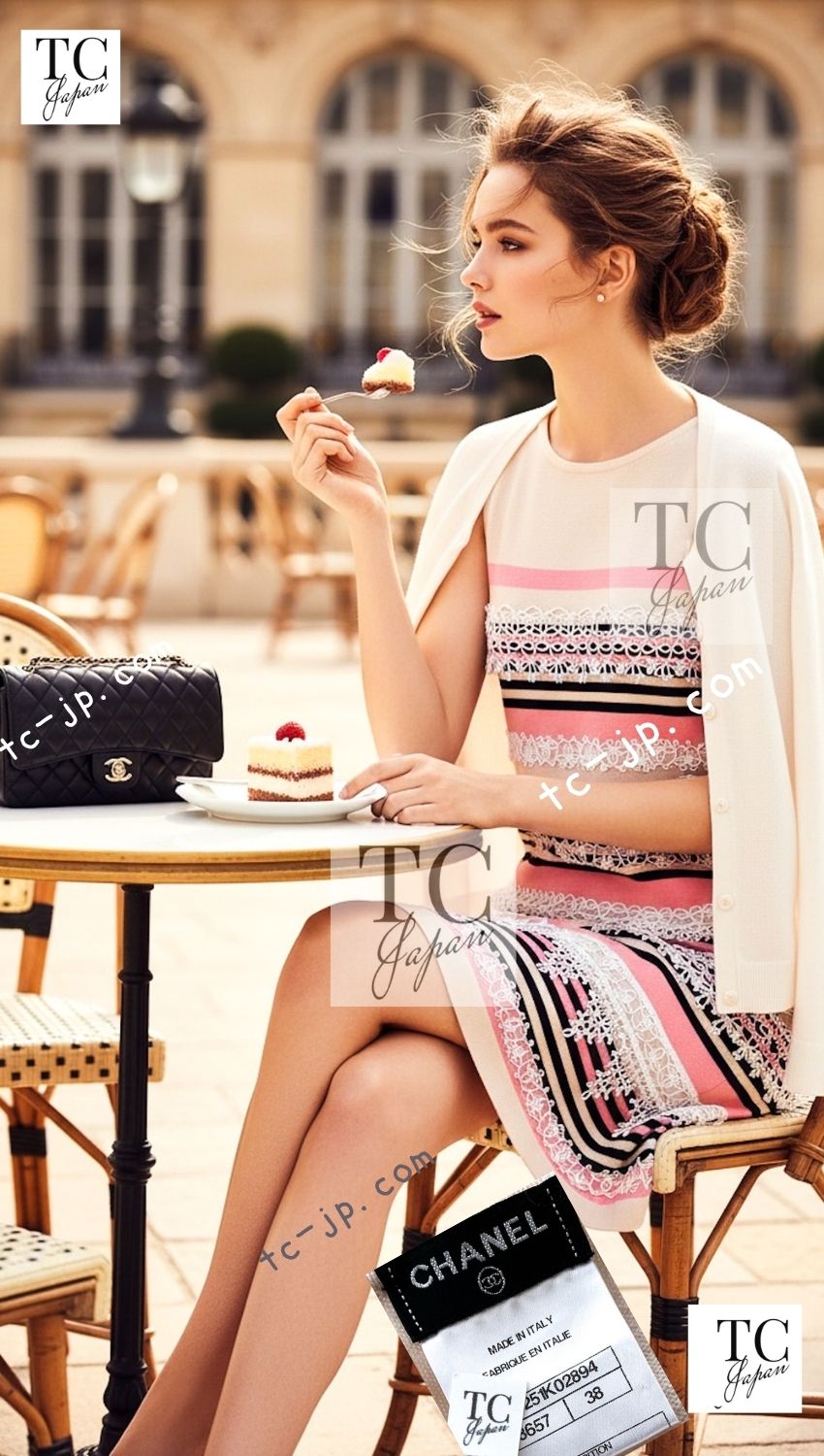 CHANEL 11C Pink Black Stripe Cashmere Knit Dress 36 シャネル ピンク ブラック ストライプ ボーダー カシミア100% ニット ワンピース 即発