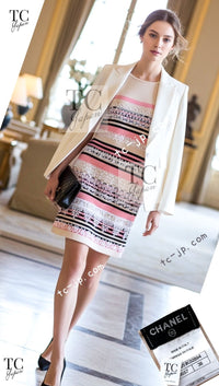 CHANEL 11C Pink Black Stripe Cashmere Knit Dress 36 シャネル ピンク ブラック ストライプ ボーダー カシミア100% ニット ワンピース 即発