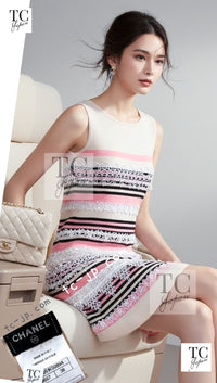 CHANEL 11C Pink Black Stripe Cashmere Knit Dress 36 シャネル ピンク ブラック ストライプ ボーダー カシミア100% ニット ワンピース 即発