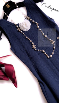 CHANEL 13C Versailles Navy Jacquard Sleeveless Dress 34 36 シャネル ベルサイユ ネイビー ジャガード ニット ノースリーブ ワンピース 即発