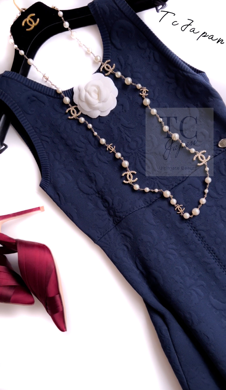 CHANEL 13C Versailles Navy Jacquard Sleeveless Dress 34 36 シャネル ベルサイユ ネイビー ジャガード ニット ノースリーブ ワンピース 即発