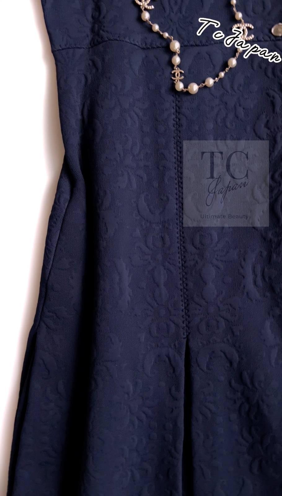 CHANEL 13C Versailles Navy Jacquard Sleeveless Dress 34 36 シャネル ベルサイユ ネイビー ジャガード ニット ノースリーブ ワンピース 即発