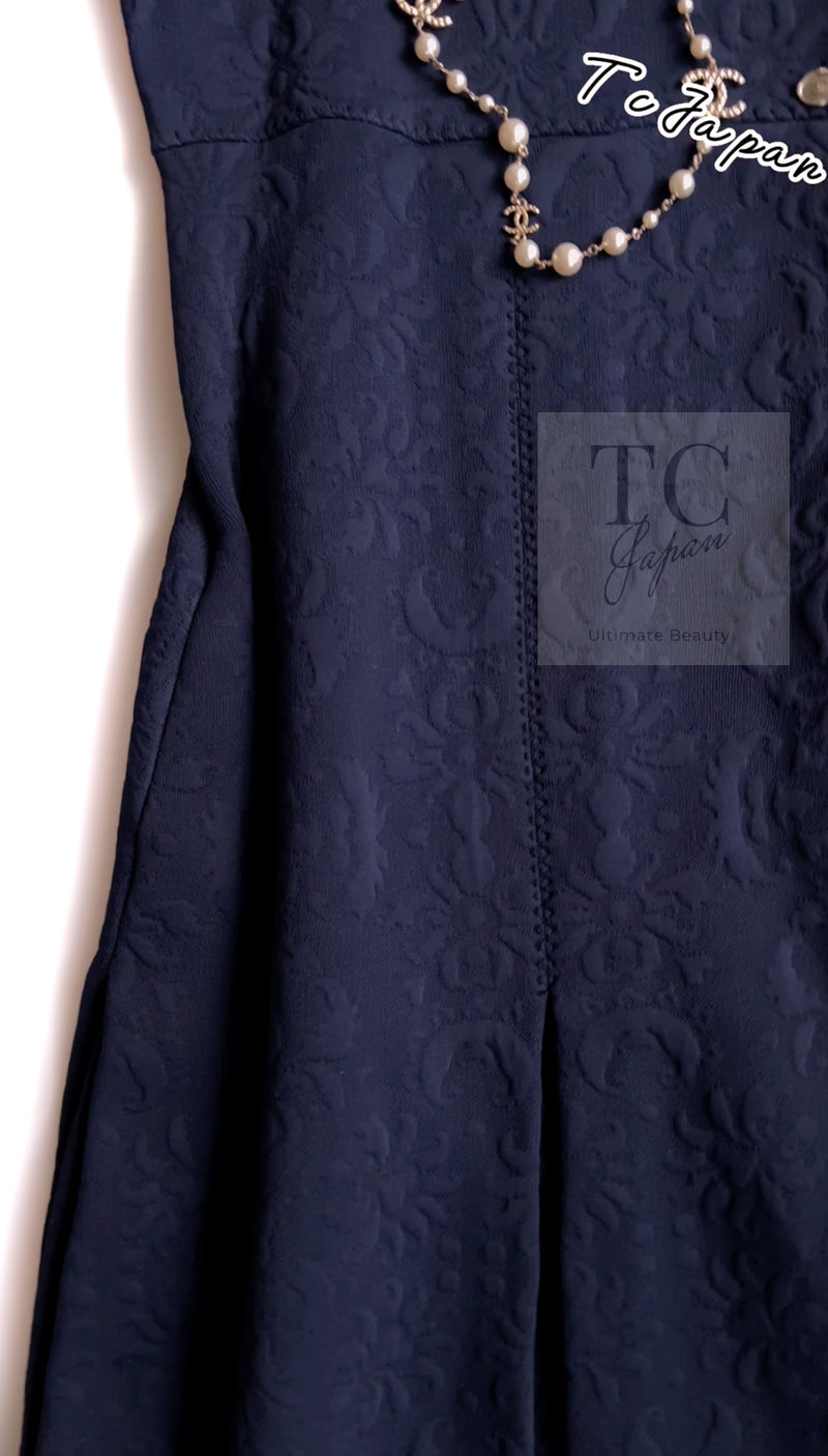 CHANEL 13C Versailles Navy Jacquard Sleeveless Dress 34 36 シャネル ベルサイユ ネイビー ジャガード ニット ノースリーブ ワンピース 即発