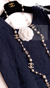 CHANEL 13C Versailles Navy Jacquard Sleeveless Dress 34 36 シャネル ベルサイユ ネイビー ジャガード ニット ノースリーブ ワンピース 即発