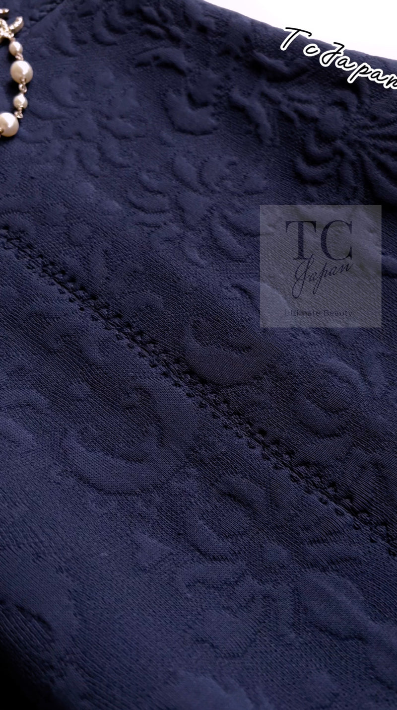 CHANEL 13C Versailles Navy Jacquard Sleeveless Dress 34 36 シャネル ベルサイユ ネイビー ジャガード ニット ノースリーブ ワンピース 即発