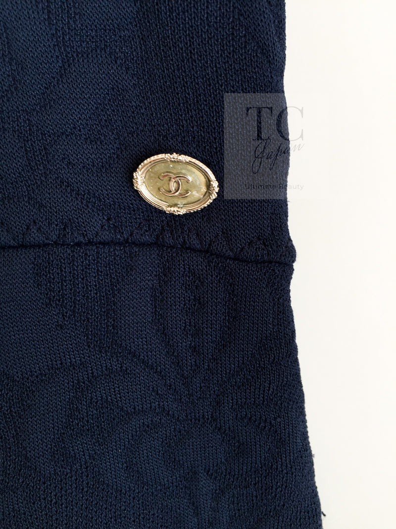 CHANEL 13C Versailles Navy Jacquard Sleeveless Dress 34 36 シャネル ベルサイユ ネイビー ジャガード ニット ノースリーブ ワンピース 即発