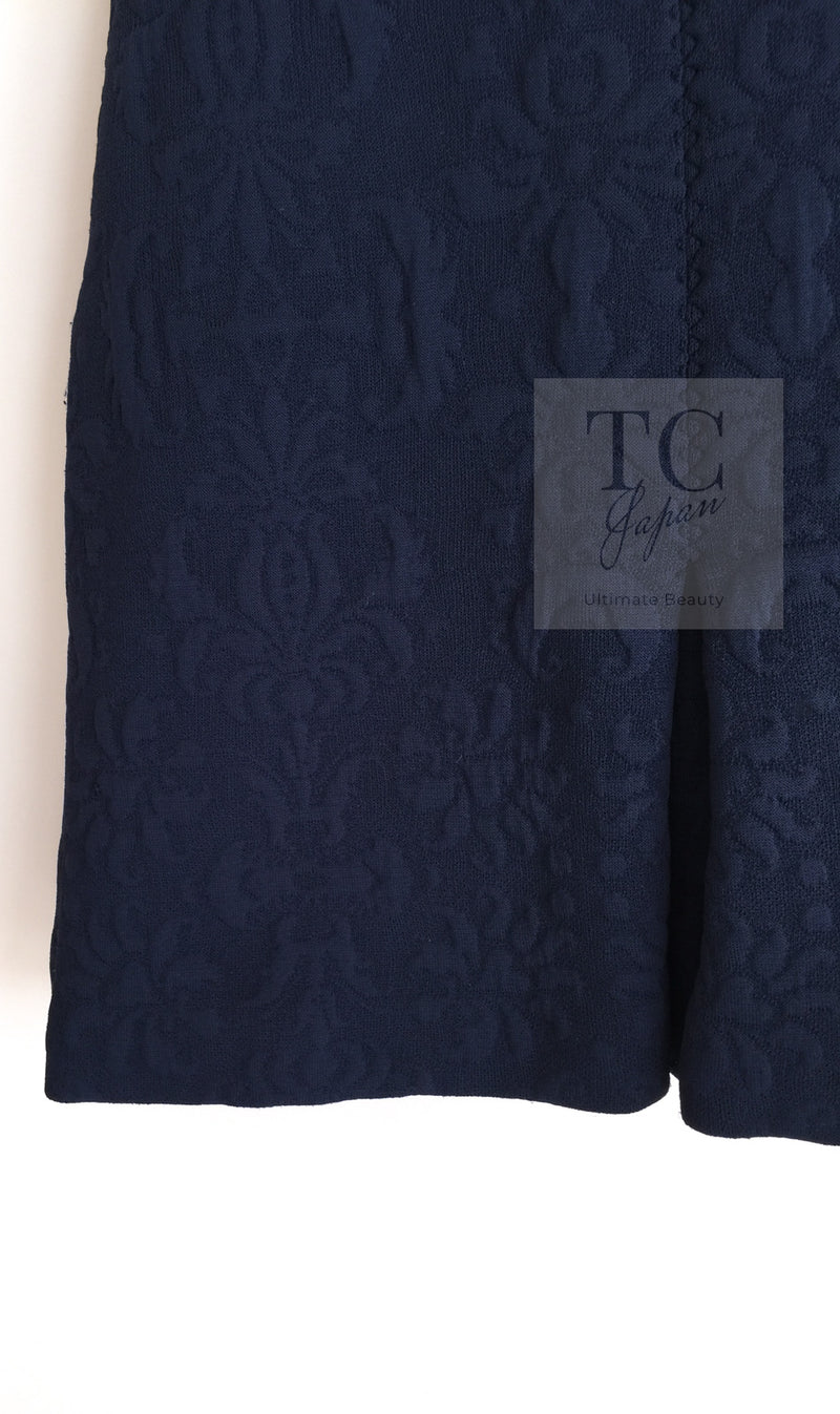 CHANEL 13C Versailles Navy Jacquard Sleeveless Dress 34 36 シャネル ベルサイユ ネイビー ジャガード ニット ノースリーブ ワンピース 即発