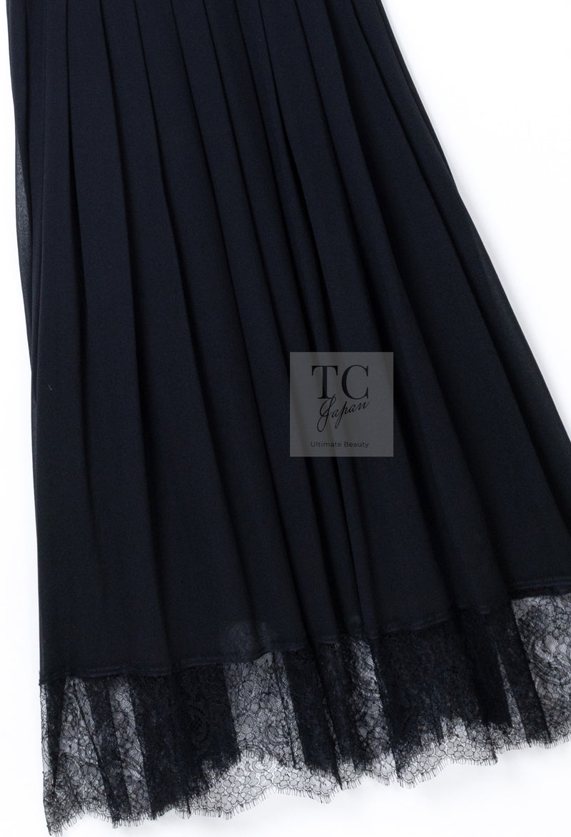 CHANEL 16PF Black Silk Lace Slip Long Dress 34 シャネル ブラック シルク レース スリップ ロング ドレス ワンピース 即発