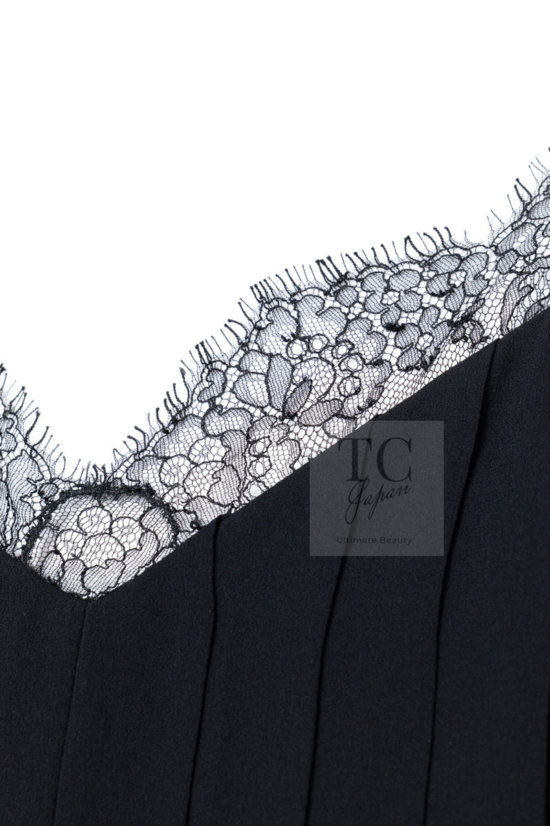 CHANEL 16PF Black Silk Lace Slip Long Dress 34 シャネル ブラック シルク レース スリップ ロング ドレス ワンピース 即発