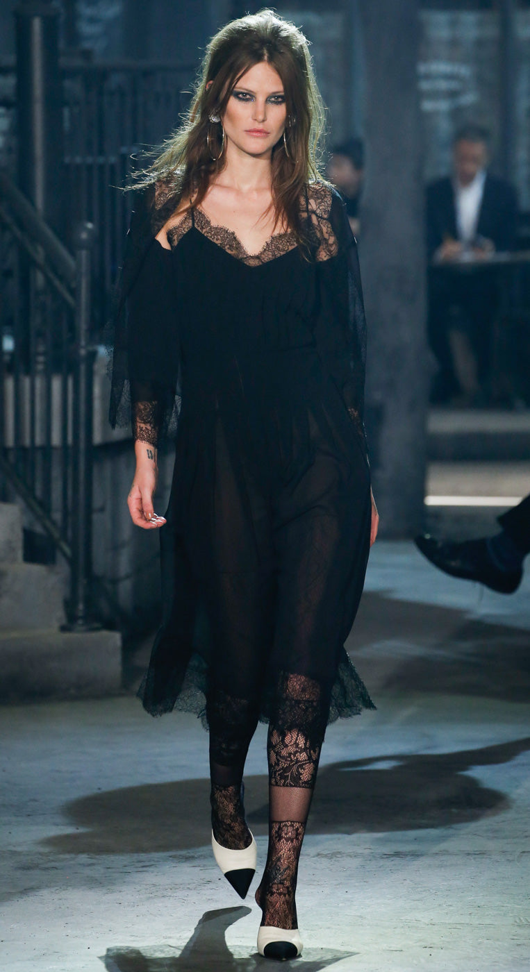 CHANEL 16PF Black Silk Lace Slip Long Dress 34 シャネル ブラック シルク レース スリップ ロング ドレス ワンピース 即発