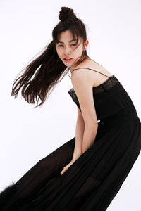 CHANEL 16PF Black Silk Lace Slip Long Dress 34 シャネル ブラック シルク レース スリップ ロング ドレス ワンピース 即発