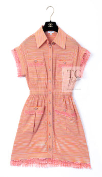 CHANEL 19S Orange Stripe Silk Dress 38 シャネル オレンジ ストライプ シルク ワンピース 即発