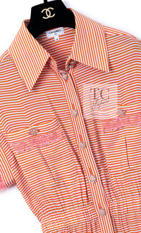 CHANEL 19S Orange Stripe Silk Dress 38 シャネル オレンジ ストライプ シルク ワンピース 即発