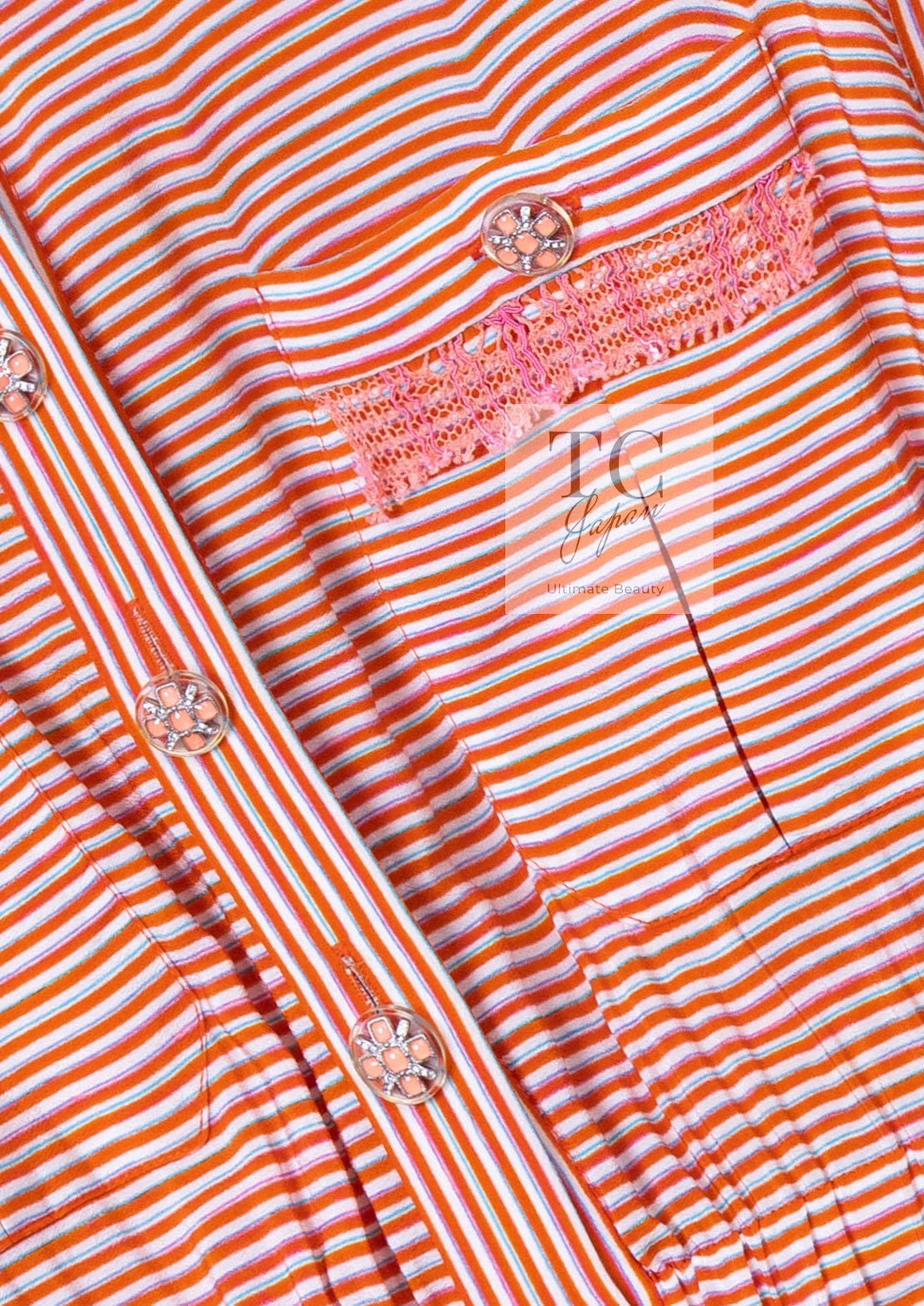 CHANEL 19S Orange Stripe Silk Dress 38 シャネル オレンジ ストライプ シルク ワンピース 即発