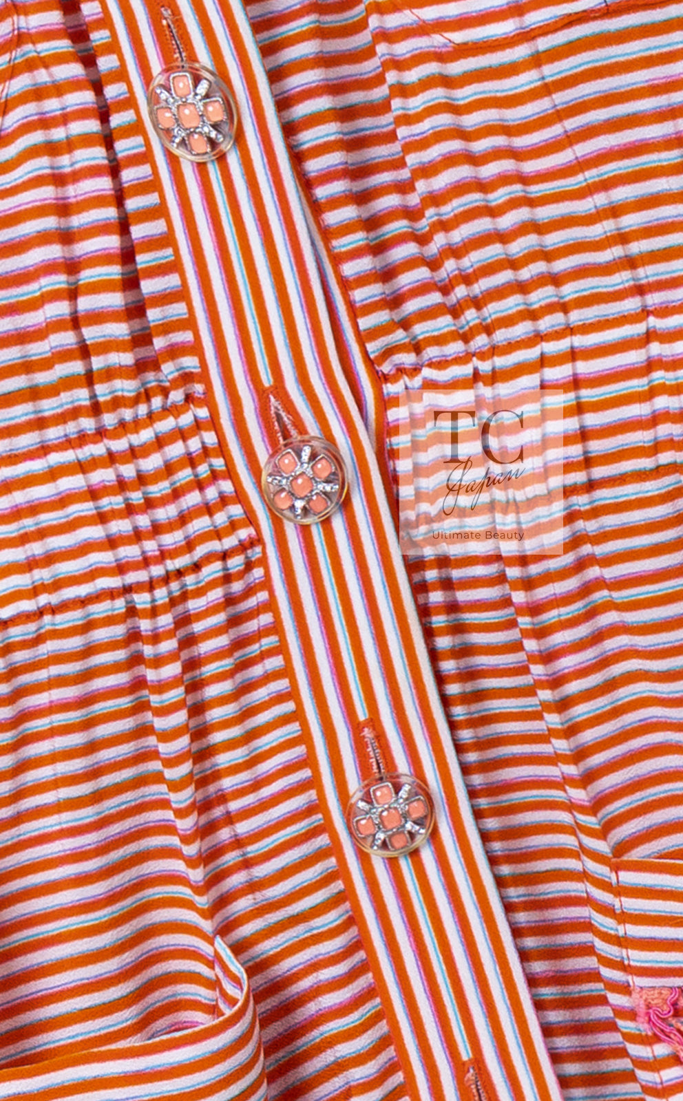 CHANEL 19S Orange Stripe Silk Dress 38 シャネル オレンジ ストライプ シルク ワンピース 即発