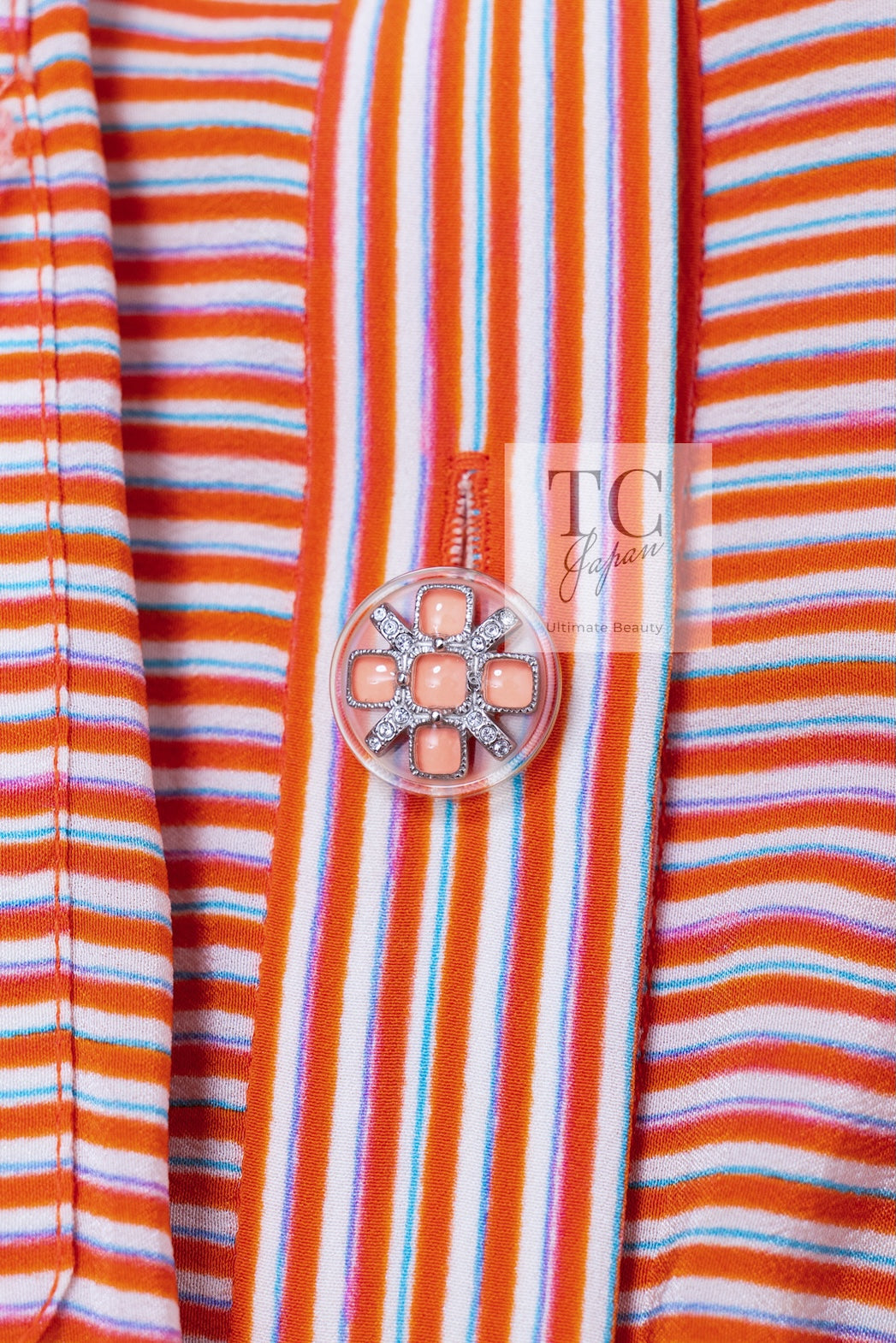 シャネル ワンピース CHANEL オレンジ ストライプ シルク 19S